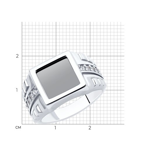 Кольцо, серебро, оникс, 94-112-00497-1